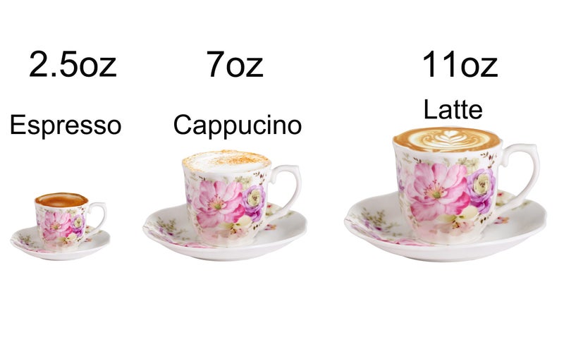 GuangYang 7 oz Porcelain Tea Cups and Saucers Set of 6, Pink Floral Design â€“ Elegant Gift Set for Tea Lovers, Coffee, Cappuccino, Mocha, Weddings, Housewarming & Holidays - Image 3